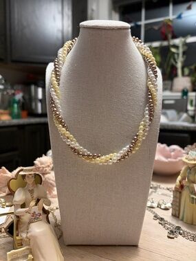 AVON | Exclusive Triple-Strand Pearl Twist Necklace in Cream, White & Champagne